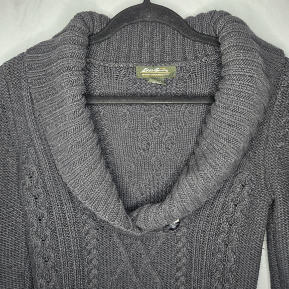 Eddie Bauer Shawl Collar Cable Knit Sweater Women's Small Gray Preppy Heritage - Picture 2 of 13